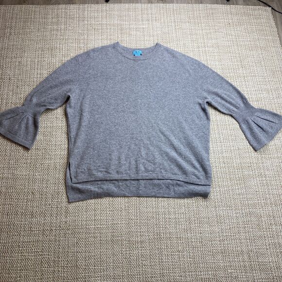 Two Bees sz L Wool Cashmere Blend Gray Crewneck Sweater 3/4 Bell Sleeve - Picture 1 of 11
